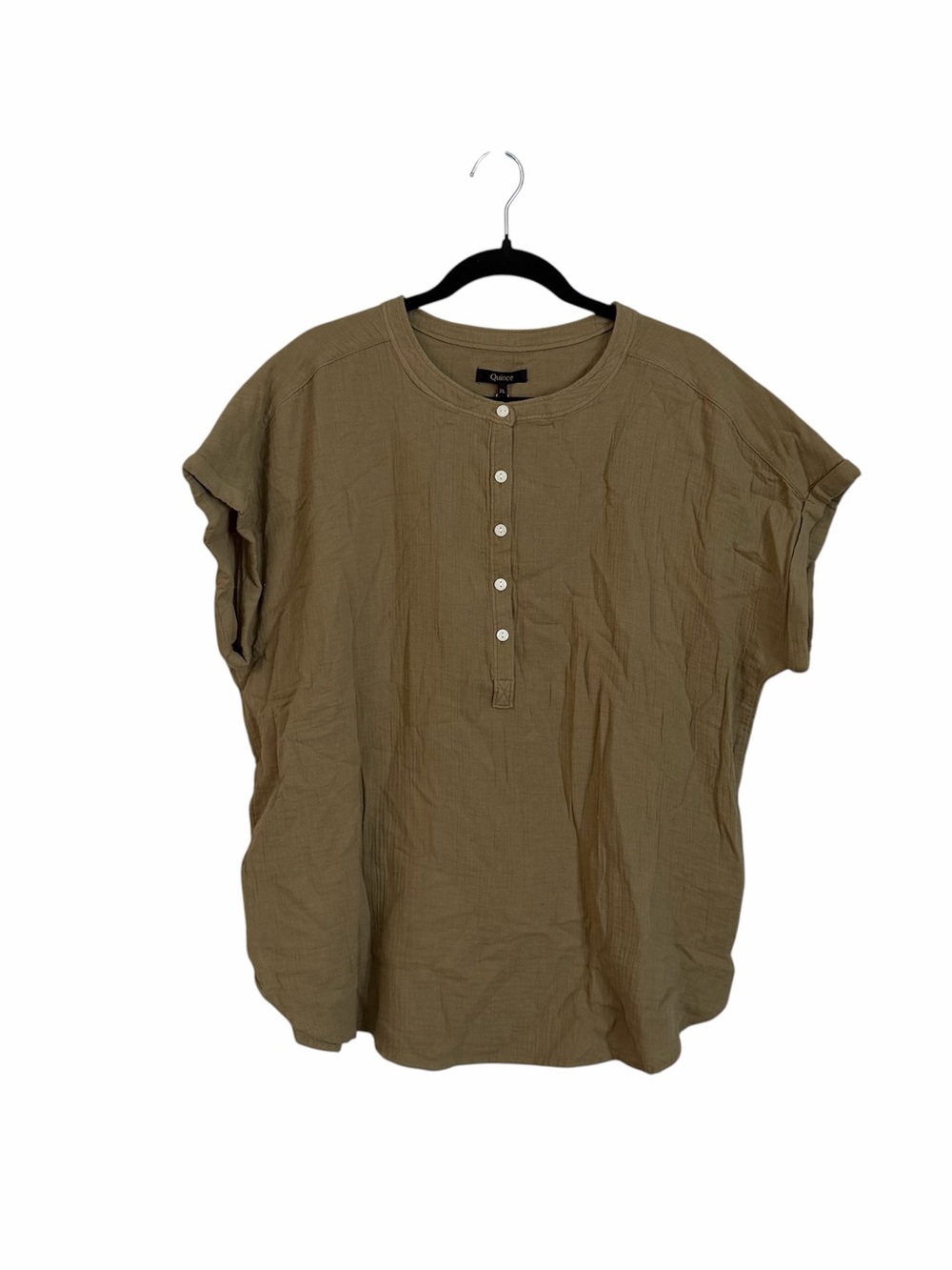 Quince Womens 100% Organic Cotton Gauze Roll Sleeve Shirt in Artichoke Sz XL NWT